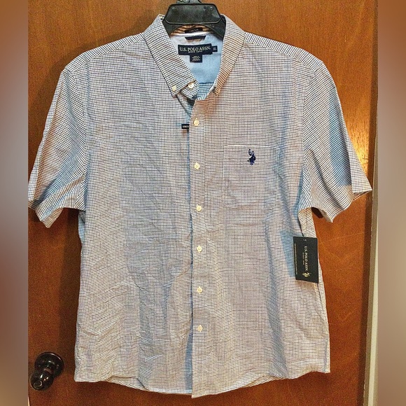 U.S POLO ASSN Men's Blue Short Sleeve Woven Button Up Shirt Size XL NWT - Picture 1 of 7